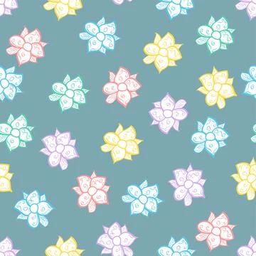 Scattered Floral Multicolor Repeat Pattern On A Blue Background Stock Illustration