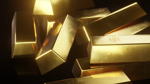 Scattered Gold Bars on Black Surface Stock Footage 270490465