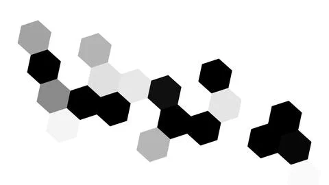Scattered groups of black hexagons, abstract geometric clusters, illustation Stock-Illustration