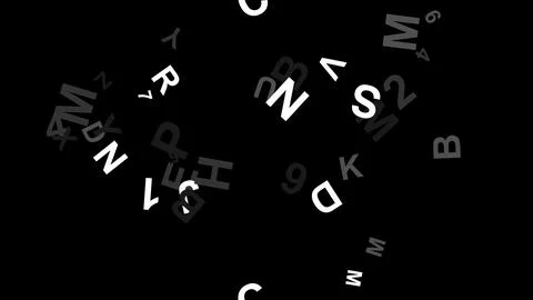 Scattered Letters on Black Background. Illustrazione stock