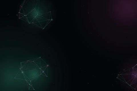 Scattered luminous clusters hover in a spacious dark environment, pairing b.. Stock-Illustration