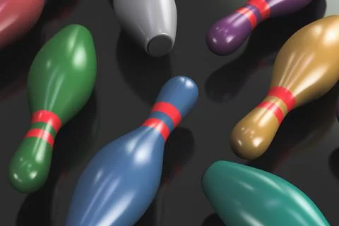 Scattered multi-colored bowling pins Stock Illustration