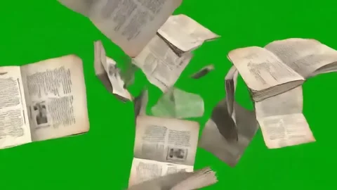 Scattered old paper documents, letters, and books floating against a vibrant Video stock 317216187