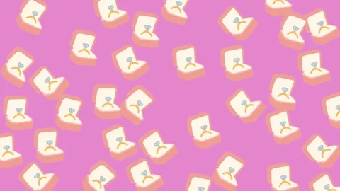 Scattered pattern of engagement ring boxes on a pink background illustration Stock Footage 345539981