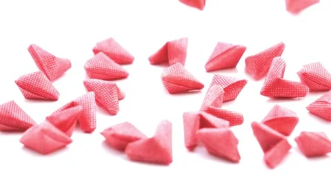 Scattered Pink Origami Triangular Modules on White Background Stock Footage 310923330