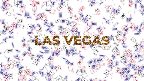 Scattered playing cards with big las vegas text having golden texture that is Stock Footage 321549186