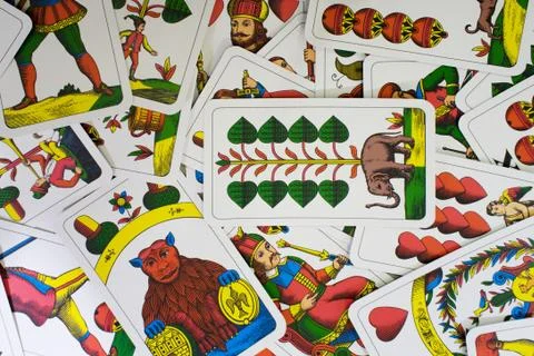Scattered playing cards Stock Photos