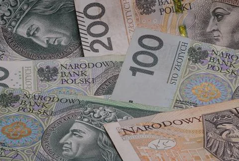 Scattered Polish banknotes Stock Photos