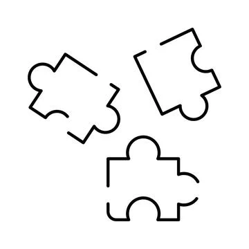 Scattered puzzle pieces representing problem solving and connection Illustrazione stock