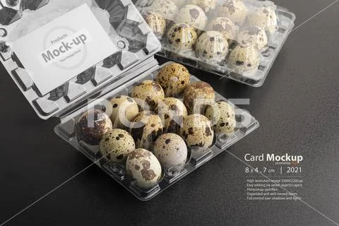 Scattered quail eggs transparent package mock-up series PSD-Vorlage