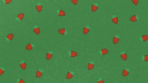Scattered Red Strawberries Over A Bright Green Background Creating A Cheerf.. Stock Footage 302245213