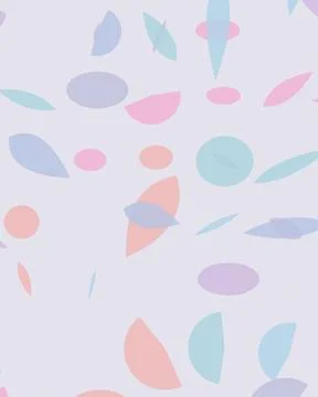 Scattered rounded forms and curved elements float across a pale lavender fi.. 스톡 일러스트