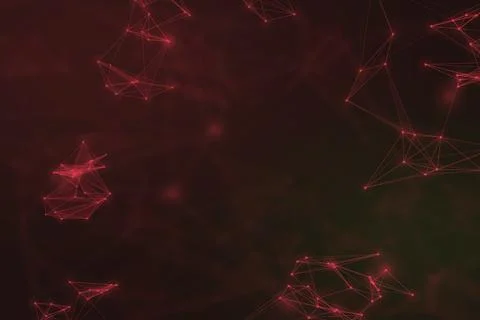 Scattered ruby polygons and delicate connecting lines glow against a deep m.. Illustrazione stock
