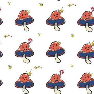 Scattered seamless pattern with retro groovy mushroom cartoon characters: smi イラスト素材