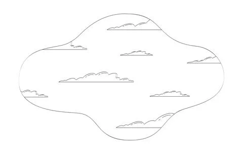 Scattered soft clouds on sky irregular shape doodle lineart illustration Stock Illustration