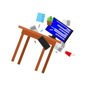 Scattered table isolated. Anger of office worker. Concept of nervous work Stock Illustration