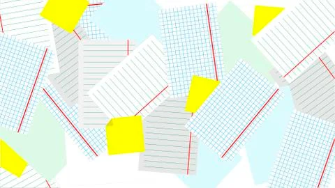 Scattered on the table sheets of paper. Light background. Vector. Stock Illustration