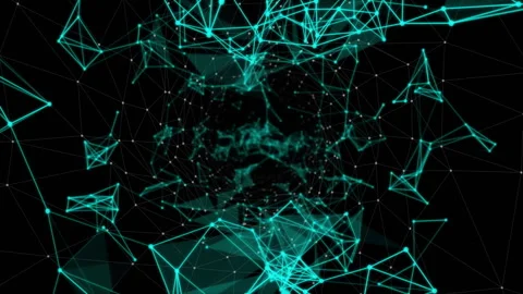 Scattered teal dots starting lines stretching, pulsing 3D triangular mesh Stock Footage 312695313