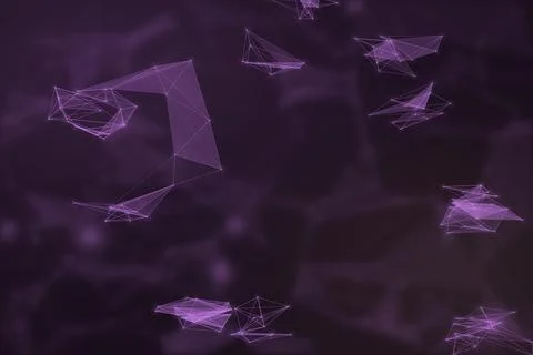 Scattered violet wireframe clusters drift across a shadowy atmospheric fiel.. Stock Illustration