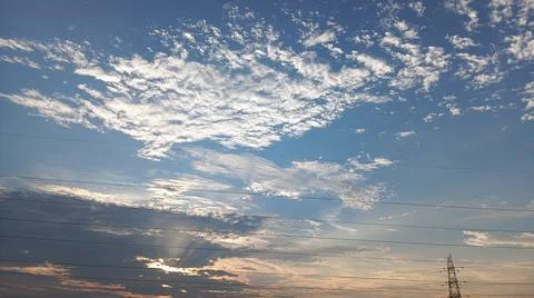 Scattered White Clouds and Blue Sky Background 写真素材