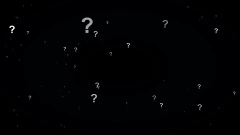 Scattered white question marks of varying sizes floating on a solid black f.. Stock Footage 346794279