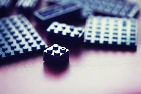 A scattering of constructor elements for children. Colored blue bricks from.. Stock Photos