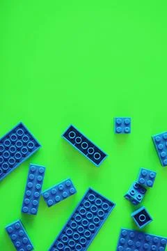 A scattering of constructor elements for children. Colored blue bricks from.. Stock Photos