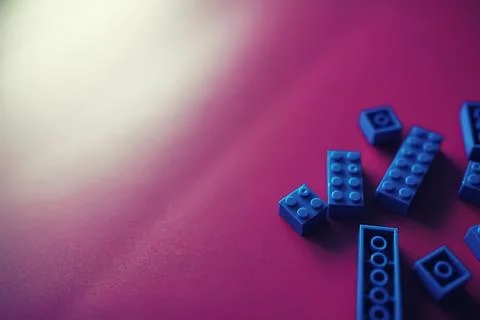 A scattering of constructor elements for children. Colored blue bricks from.. Stock Photos