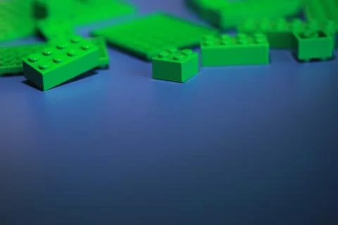 A scattering of constructor elements for children. Colored bricks from the .. 스톡 사진