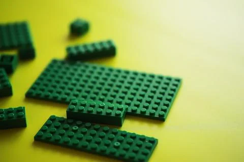 A scattering of constructor elements for children. Colored bricks from the .. 스톡 사진
