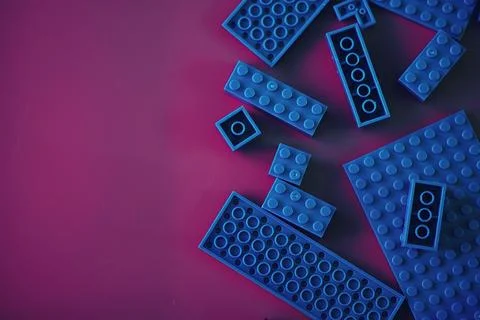 A scattering of constructor elements for children. Colored blue bricks from.. Stock Photos