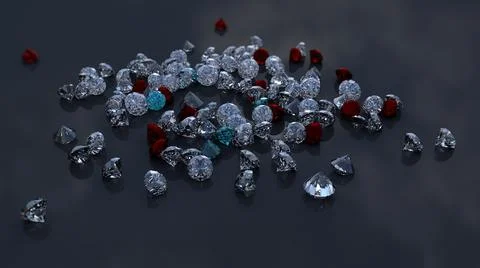 Scattering diamonds gemstones 3D rendering Stock Illustration