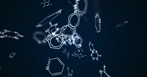Scattering different variants of the design of the structural formulas of py Stock-Footage 312231883