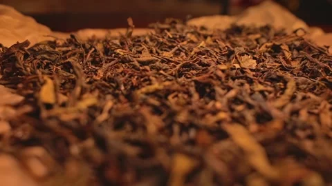 A scattering of dried medicinal herbs on parchment paper. Traditional Chinese Stock Footage 264393000