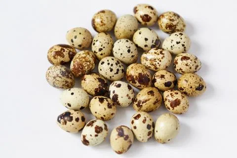 Scattering of multi-colored quail eggs Stock Photos