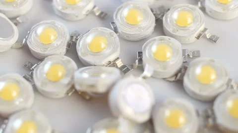 A scattering of new powerful 3-watt L. E. D. extreme close-up, real time. Stock Footage 129770707