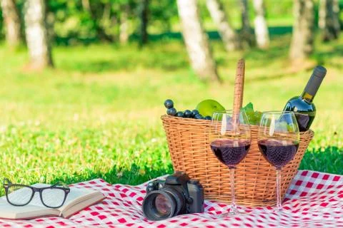 On a scattern in a summer park objects for a picnic and a pleasant time, ther Stock Photos