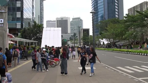 SCBD Pedestrian Walkway During Weekend Stock Footage 201409437