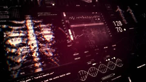 Sceleton MRI x ray Scan, 3D Model.Medical monitor.HUD.Heads up display.Heart Stock Illustration