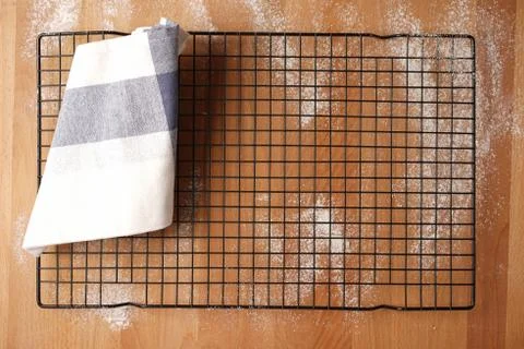 Scenario of a kitchen table top view with baking material Stock Photos