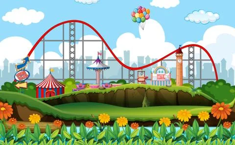 Scene background design with circus rides Ilustración de archivo