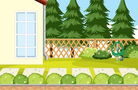 Scene of backyard with a fence 스톡 일러스트