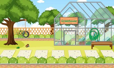 Scene of backyard with a fence 스톡 일러스트