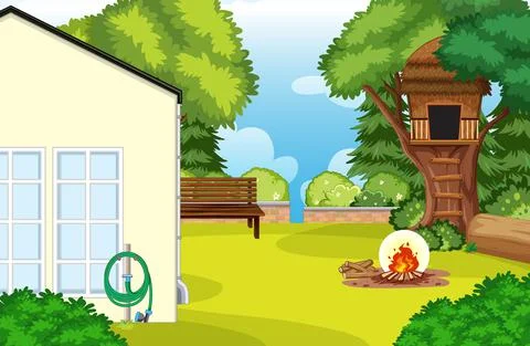 Scene of backyard with a fence Stock Illustration