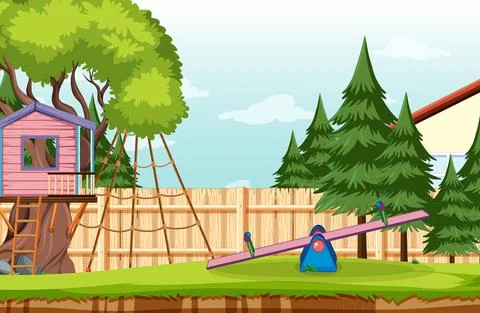 Scene of backyard with a fence 스톡 일러스트
