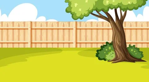 Scene of backyard with a fence 스톡 일러스트
