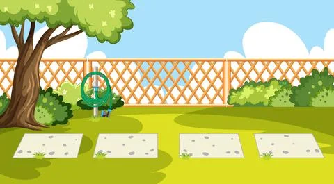 Scene of backyard with a fence 스톡 일러스트