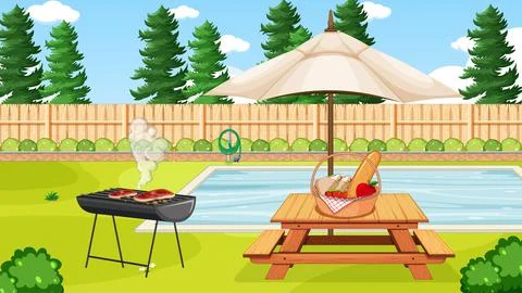 Scene of backyard with a fence 스톡 일러스트