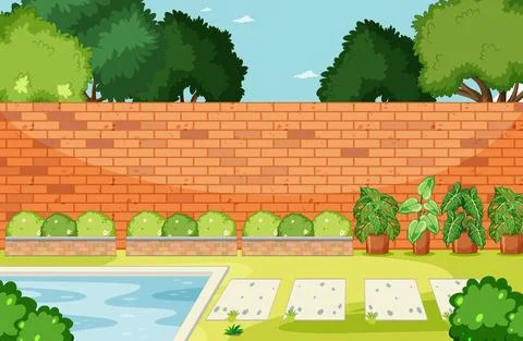 Scene of backyard with a fence 스톡 일러스트