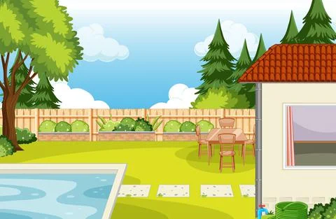 Scene of backyard with a fence 스톡 일러스트